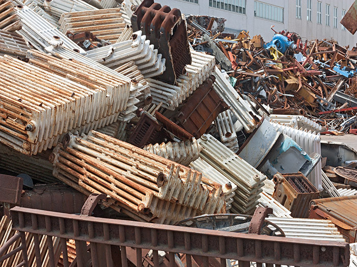 Cast iron scrap metal pile